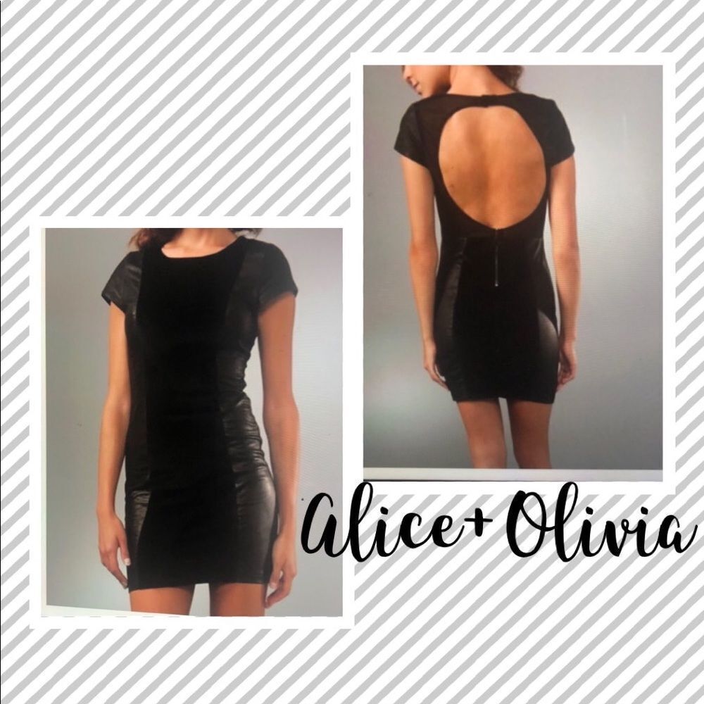 Alice+Olivia Black Leather Velvet Mini Dress 4
